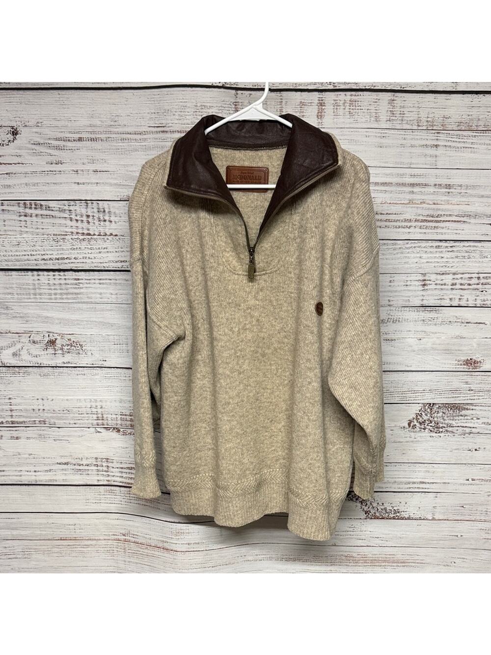 McDonald New Zealand Wool Quarter Zip Sweater XL Tan Brown